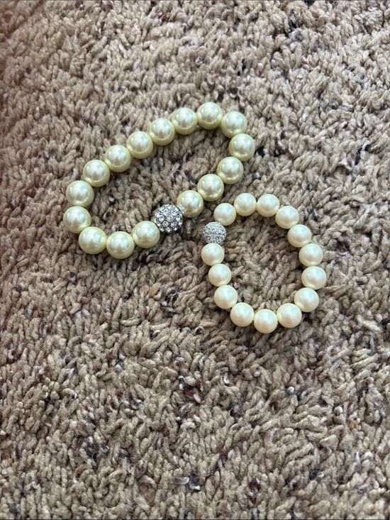 Jewelry - Mother & daughter set - Classic Cream Pearl Stretch Bracelet w/Pave Ball Accent